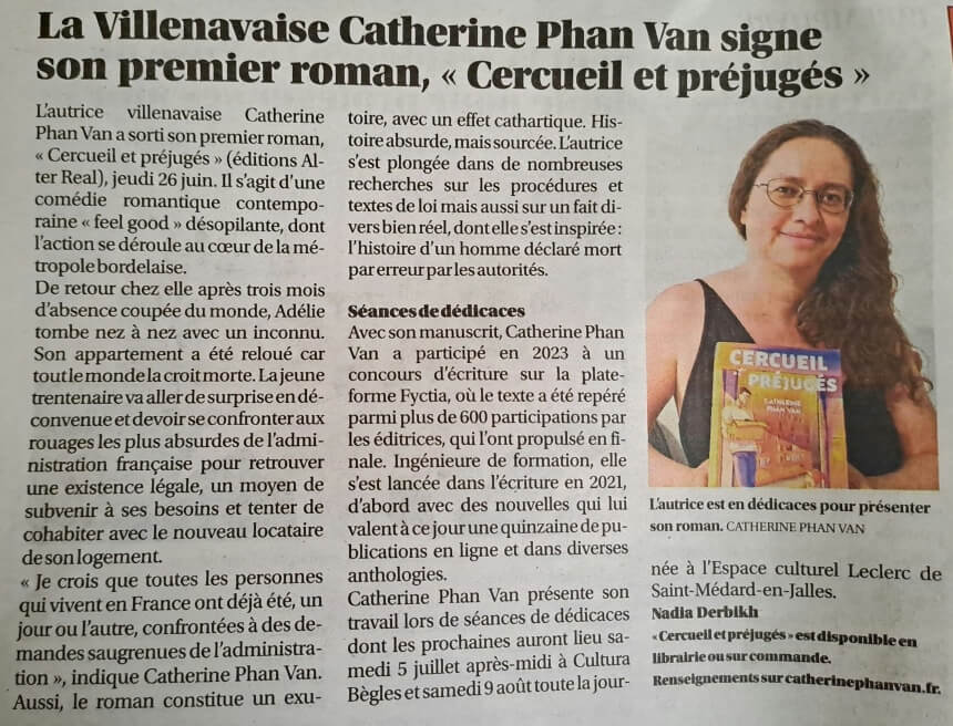 article du journal Sud-Ouest sur Cercueil et préjugés